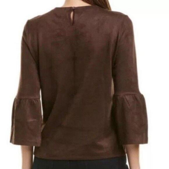 J. McLaughlin Keaton Faux Suede Top Womens Small Brown Bell Sleeve Keyhole Back - Picture 2 of 9